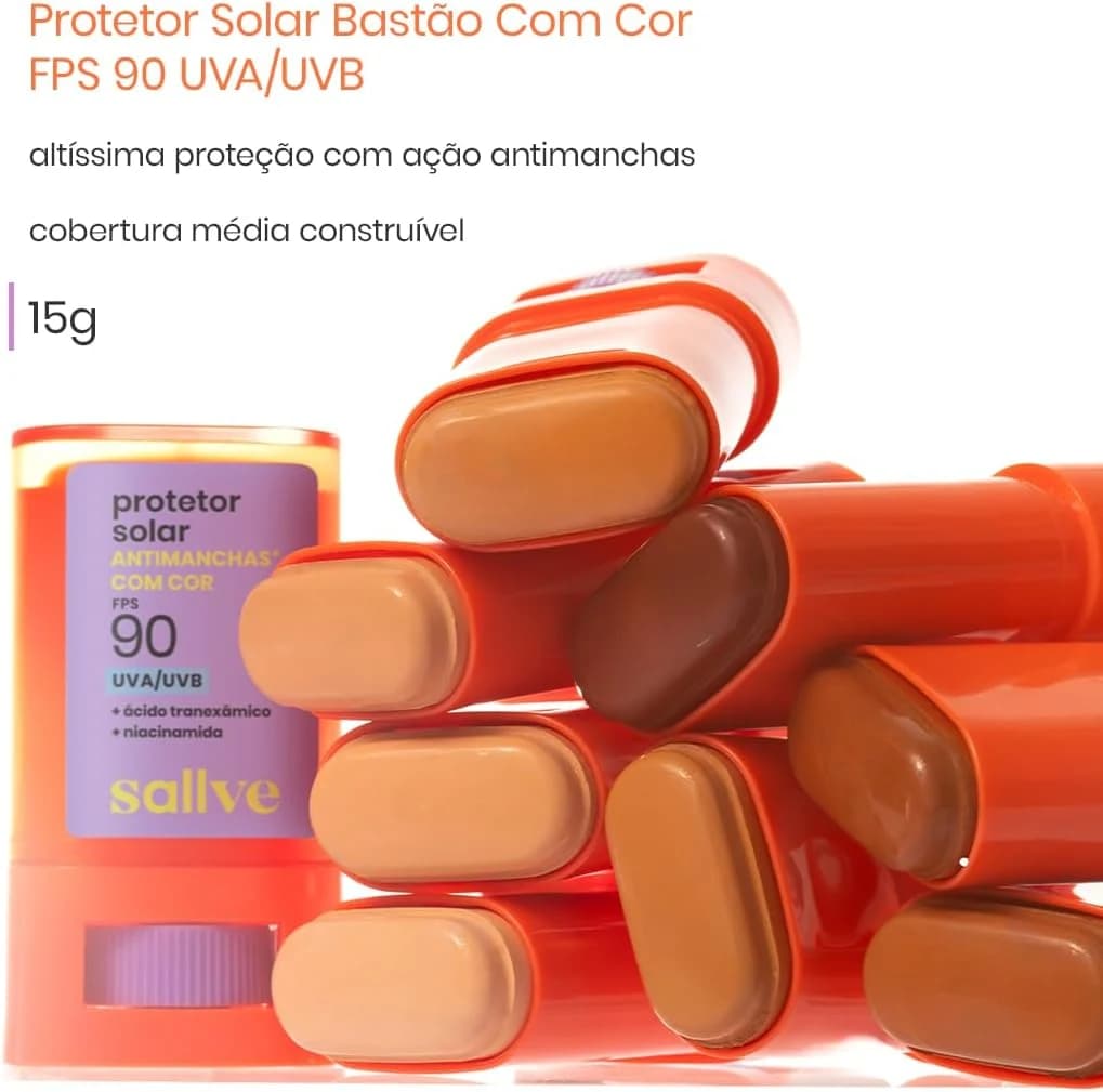 Sallve Protetor Solar Bastão Antimachas FPS 90 com Cor 4-15g